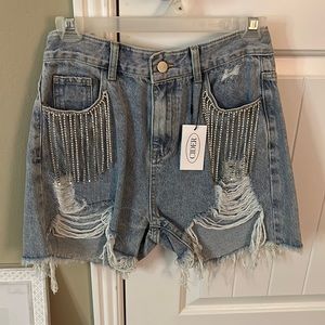 brand new never worn (still has tags) jean shorts with rhinestone accents